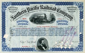 Northern Pacific Railroad Company signed by Jay Cooke and C.D. Barney